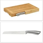 Relaxdays Brotschneidebrett, praktisches Brotbrett mit Messer aus Edelstahl,
