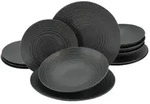 CreaTable Lava Stone Schwarz Tellerset 12-tlg Steinzeug