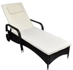 vidaXL Sonnenliege mit Polster & Rollen Poly Rattan Schwarz