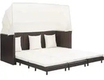vidaXL Ausziehbares 3-Sitzer-Schlafsofa mit Dach Poly Rattan Braun
