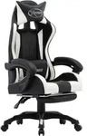vidaXL Gaming-Stuhl mit Fu&szlig;st&uuml;tze Wei&szlig; und Schwarz Kunstleder