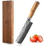 Zayiko Minami Damast Nakirimesser I 17 cm Klinge I Olivenholzgriff I Holzbox