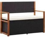 vidaXL Bank mit Stauraum 115 cm Poly Rattan Massivholz Akazie Schwarz