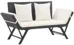vidaXL Gartenbank mit Auflagen 176 cm Schwarz Poly Rattan