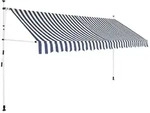 vidaXL Einziehbare Markise Handbetrieben 350 cm Blau/Wei&szlig; Gestreift