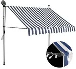 vidaXL Einziehbare Markise Handbetrieben mit LED 150 cm Blau und Wei&szlig;