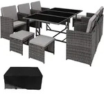 tectake Rattan Sitzgruppe Malaga 6+4+1 mit Schutzh&uuml;lle Grau