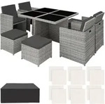 tectake Aluminium Rattan Sitzgruppe Manhattan 4+4+1 mit Schutzh&uuml;lle Hellgrau