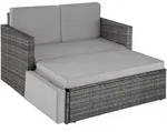 tectake Rattan Lounge Korfu Set, Sofa und Hocker, UV-best&auml;ndig, wetterfest - Grau -