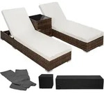 tectake 2 Sonnenliegen Rattan mit Aluminiumgestell und Tisch inkl. Schutzh&uuml;lle 