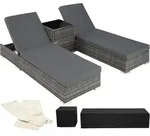 tectake Nautica 2er Set Aluminium Rattan Sonnenliegen mit Beistelltisch - Verstellbar