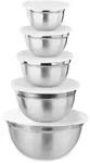 Relaxdays K&uuml;chen Set 18-tlg., 5 x R&uuml;hrsch&uuml;ssel mit Deckel, Messl&ouml;ffel & Measuring