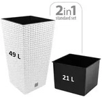 Prosperplast Blumenk&uuml;bel Polyrattan Wei&szlig; 49l mit Innenkasten Wetterfest