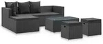 vidaXL 4-tlg. Garten-Lounge-Set Schwarz mit Auflagen Poly Rattan