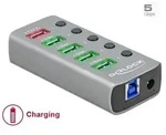 Delock USB 3.2 Gen 1 Hub mit 4 Ports + 1 Schnellladeport mit Schalter