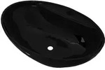 vidaXL Keramik Waschbecken Hahnloch/&Uuml;berlaufloch schwarz oval