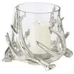 EDZARD Windlicht Kingston, Geweih-Design, Aluminium, silberfarben, mit Glas,...