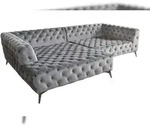 KAWOLA Sofa NARLA Ecksofa Chesterfield Stoff velvet silber Recamiere links