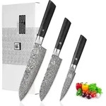 Zayiko Black Edition 3er Messerset I 9-18cm Klingen I dunkler Damast I Pakkaholz