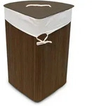 Relaxdays Eckw&auml;schekorb Bambus, faltbare W&auml;schebox 60 l, platzsparend, W&auml;schesack
