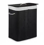 Relaxdays W&auml;schekorb Bambus mit Deckel, rechteckiger W&auml;schesammler, 2 F&auml;cher, 95 l