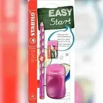 STABILO EASYgraph Schul-Set, pink, Bleistift, Spitzer und Radier f&uuml;r Rechtsh&auml;nder