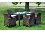 vidaXL 7-tlg. Garten-Essgruppe mit Auflagen Poly Rattan Braun