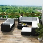 vidaXL 10-tlg. Garten-Lounge-Set mit Auflagen Poly Rattan Schwarz