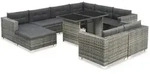 vidaXL 10-tlg. Garten-Lounge-Set mit Auflagen Poly Rattan Grau