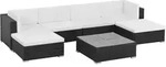 vidaXL 7-tlg. Garten-Lounge-Set mit Auflagen Poly Rattan Schwarz