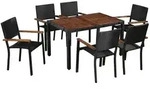 vidaXL 7-tlg. Garten-Essgruppe Poly Rattan Akazie Massivholz Schwarz