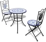 vidaXL 3-tlg. Bistro-Set Keramikfliesen Blau und Wei&szlig;