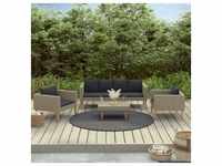 vidaXL 4-tlg. Garten-Lounge-Set mit Auflagen Poly Rattan Beige