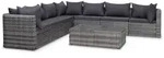 vidaXL 8-tlg. Garten-Lounge-Set mit Auflagen Poly Rattan Grau