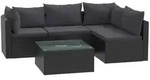 vidaXL 5-tlg. Garten-Lounge-Set mit Auflagen Poly Rattan Schwarz