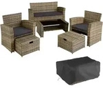 tectake Rattan Sitzgruppe Modena Set mit Schutzh&uuml;lle - 129x68,5x75cm - UV-best&auml;ndig