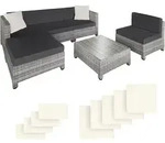 tectake Rattan Lounge mit Aluminiumgestell inkl. Bez&uuml;ge in 2 Farben Hellgrau