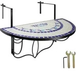 tectake Balkontisch zum Einh&auml;ngen mit Mosaikmuster klappbar 75x65x62cm Wei&szlig;/Blau