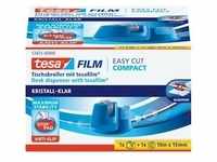 Tischabroller tesafilm® Compact blau, 10m x 15mm, inkl. 1 x Klebefilm kristall-klar