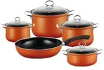 Riess Geschirr/Kochtopf Set 5-teilig mit Glasdeckel Emaille Nouvelle Corall