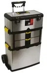Perel Werkzeugwagen 3-in-1, robuster Edelstahl-Trolley, ausziehbarer Teleskopgriff,