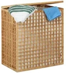 Relaxdays W&auml;schesammler 2 F&auml;cher, eckige W&auml;schetruhe mit W&auml;schesack,