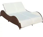 vidaXL Doppel-Sonnenliege mit Auflage Poly Rattan Braun