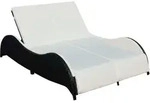 vidaXL Doppel-Sonnenliege mit Auflage Poly Rattan Schwarz