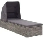 vidaXL Sonnenliege mit Sonnenschutz und Auflagen Poly Rattan Grau