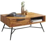 WOHNLING Couchtisch Massiv Holz Holztisch Wohnzimmertisch mit Metallbeinen Tisch