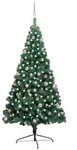 vidaXL K&uuml;nstlicher Halber Weihnachtsbaum mit LEDs & Kugeln Gr&uuml;n 210 cm