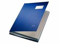 LEITZ Unterschriftsmappe blau, A4, 20-tlg., grauer Fächerblock, 3 Sichtlöcher,