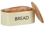 Relaxdays Brotkasten Retro XL, mit Bambusdeckel, runde Brotbox mit Schriftzug BREAD,