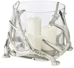 EDZARD Windlicht Kingston (H&ouml;he 19 cm), silberfarben, Geweih-Motiv
